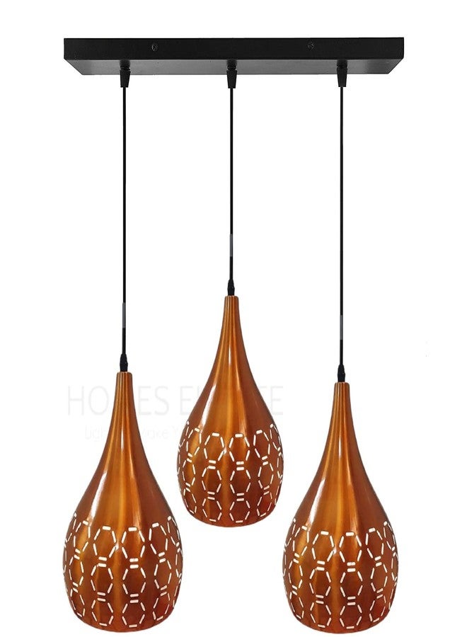 Keyplus Metal Cut 3 Light Linear Hanging Light Ceiling Pendant Lamp, Orange - Image 2